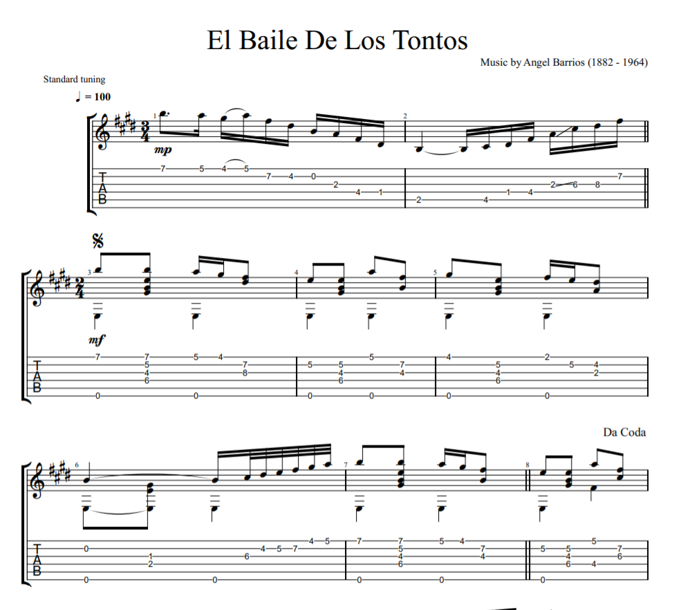 El Baile De Los Tontos sheet music for guitar tab
